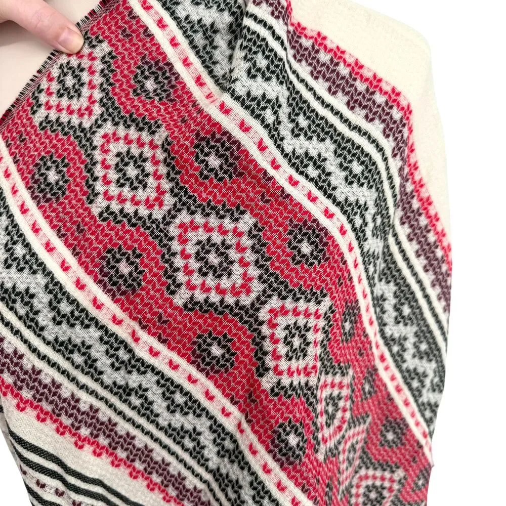 J. Jill Infinity Scarf Fair Isle Jacquard Cream Fringe Boho Wrap Knit Cozy NWT